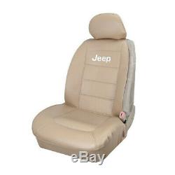 JEEP Tan Synthetic Leather Car Truck Seat Covers Steering Wheel Cover Floor Mats