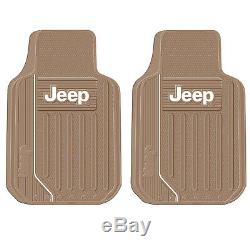 JEEP Tan Synthetic Leather Car Truck Seat Covers Steering Wheel Cover Floor Mats