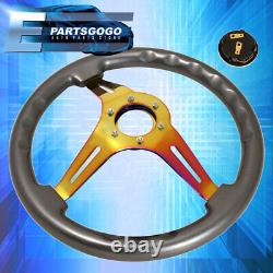 Jdm 6-Bolt 345mm Steering Wheel Gunmetal Neo Chrome + Extender Universal