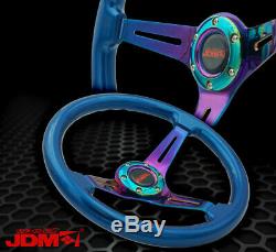 Jdm Sport Button + Metallic Blue Wood Neo Chrome Center Deep Dish Steering Wheel