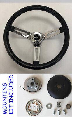 Jeep CJ YJ Wrangler Cherokee Grant Black Chrome Spokes Steering Wheel 13 1/2