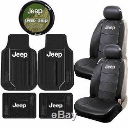 Jeep Elite Sideless Synthetic Leather Seat Covers Steering Wheel Universal