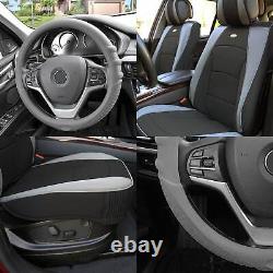 Leatherette Seat Cushion Bucket Covers Gray with Gray Steering Cover For Sedan