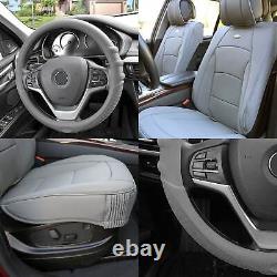 Leatherette Seat Cushion Bucket Covers Pair Solid Gray with Gray Steering Cover