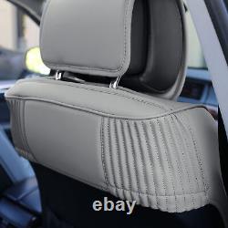 Leatherette Seat Cushion Bucket Covers Pair Solid Gray with Gray Steering Cover