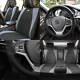 Leatherette Seat Cushion Covers Full Set Black Gray With Black Steering Cover