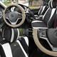Leatherette Seat Cushion Covers Full Set Black White With Beige Steering Cover