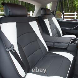 Leatherette Seat Cushion Covers Full Set Black White with Beige Steering Cover
