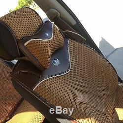 Light Brown Breathable Style Cloth Seat Cover Shift Knob Steering Wheel 44001b