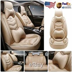 Linen Leather Car Seat Cover Full Set WithSteering Wheel Cover Universal Protector