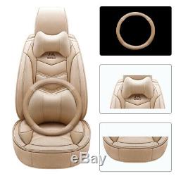 Linen Leather Car Seat Cover Full Set WithSteering Wheel Cover Universal Protector