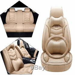 Linen Leather Car Seat Cover Full Set WithSteering Wheel Cover Universal Protector