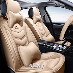 Linen Leather Car Seat Cover Full Set WithSteering Wheel Cover Universal Protector