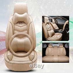 Linen Leather Car Seat Cover Full Set WithSteering Wheel Cover Universal Protector