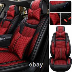 Linen Leather Luxury Car Seat Cover 5-Sits Front Rear Full Set Protector Cushion