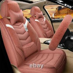 Luxury Plush Fur 5 Seats Car Seat Cover+Steering Wheel Cover Full Set For Winter