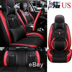 Luxury Universal Car Seat Covers 5-Sit Car Accessories+Steering Wheel Cover US