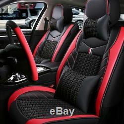 Luxury Universal Car Seat Covers 5-Sit Car Accessories+Steering Wheel Cover US