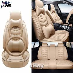 Luxury Universal Car Seat Covers 5-Sit Car Accessories+Steering Wheel Cover US