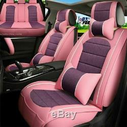 Luxury Universal Car Seat Covers 5-Sit Car Accessories+Steering Wheel Cover US