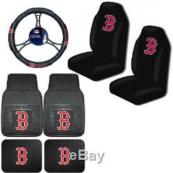 MLB Boston Red Sox Car Truck Floor Mats Seat Covers & Steering Wheel Cover Set