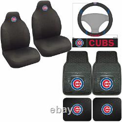 MLB Chicago Cubs Car Truck Floor Mats Seat Covers & Steering Wheel Cover Set