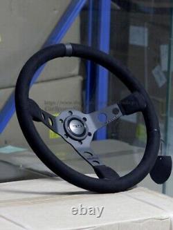 MOMO MOD07 Black Edition 350mm 14' Suede Leather Deep Cone Steering Wheel