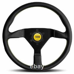 MOMO MONTECARLO Black Leather Yellow Stitching Steering Wheel 350mm