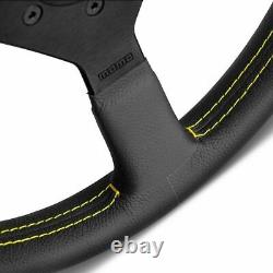 MOMO MONTECARLO Black Leather Yellow Stitching Steering Wheel 350mm