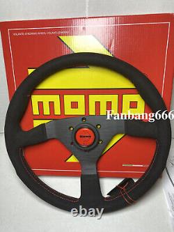 MOMO MonteCarlo 350mm 14' Suede Thickened Spoke Red Stitch Sport Steering Wheel