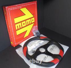 MOMO Quark Steering Wheel Red Airleather Black Spoke Universal Car Street Racing