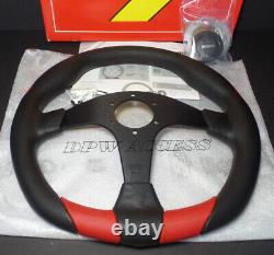 MOMO Quark Steering Wheel Red Airleather Black Spoke Universal Car Street Racing