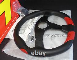 MOMO Quark Steering Wheel Red Airleather Black Spoke Universal Car Street Racing