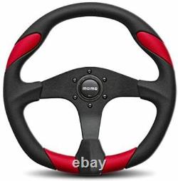 MOMO Quark Steering Wheel Red Airleather Black Spoke Universal Car Street Racing