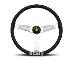 MOMO Steering Wheel California 360 Diam 34 Dish Blk Leather Wht Stitch Pol Spoke