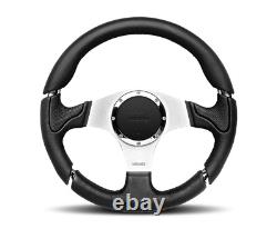 MOMO Steering Wheel Millenium 350mm 40 Dish Black Leather Stitch Brushed Spokes