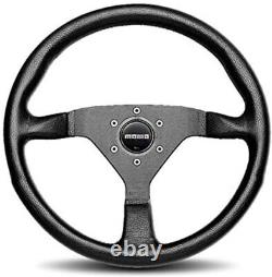 MOMO Steering Wheel Montecarlo 320mm 40 Dish Black Leather Black Stitch Spokes