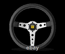 MOMO Steering Wheel Prototipo Her 350 Diam 39Dish Blk Leather Wht St Brshd Spoke