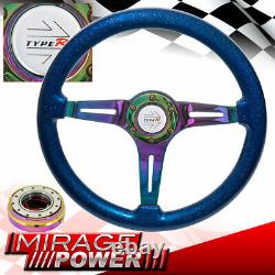 Metallic Blue Wood Neo Chrome Center Steering Wheel + Neo Chrome Quick Release