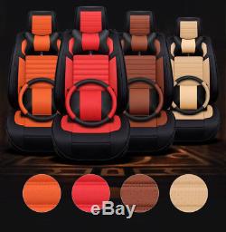 Microfiber Leather Seat Cover 5-Seats Car SUV Cushion Front+Rear+Steering Wheel