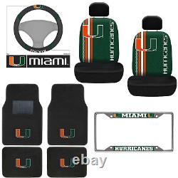 NCAA Miami Hurricanes Floor Mats Seat Covers Steering Wheel Cover 10pc Set
