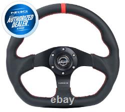 NEW NRG STEERING WHEEL FLAT BOTTOM RED STITCH With CENTER MARK RST-024MB-R-RD