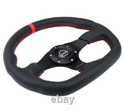 NEW NRG STEERING WHEEL FLAT BOTTOM RED STITCH With CENTER MARK RST-024MB-R-RD