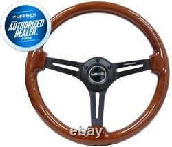 NEW NRG Steering Wheel Brown Wood Grain Black Spokes 350mm 3 Deep RST-018BR-BK