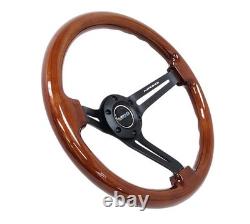 NEW NRG Steering Wheel Brown Wood Grain Black Spokes 350mm 3 Deep RST-018BR-BK