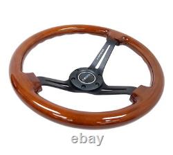NEW NRG Steering Wheel Brown Wood Grain Black Spokes 350mm 3 Deep RST-018BR-BK