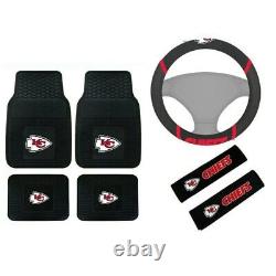 NFL Kansas City Chiefs Car Truck Floor Mats Steering Wheel Cover Seat Belt Pads