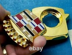 NOS 89 93 CADILLAC GOLD PLATED DeVILLE FLEETWOOD TRUNK LOCK COVER EMBLEM FLIPPER