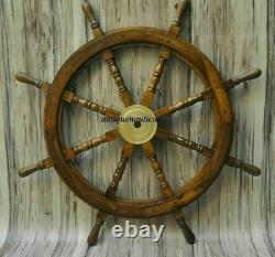 Nautical Antique Brass 36 Wooden Ship Wheel Boat Steering Wheel Wall Decor Gift