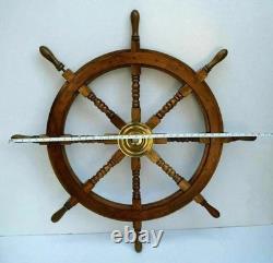Nautical Antique Brass 36 Wooden Ship Wheel Boat Steering Wheel Wall Decor Gift